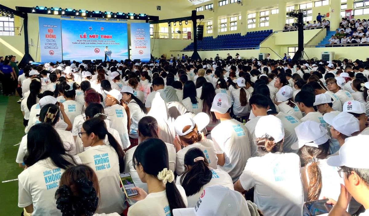 Hơn 1.500 thanh niên Hải Phòng tham dự mít tinh hưởng ứng Ngày Thế giới không thuốc lá năm 2026